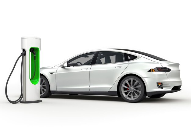 Electric vehicle charging station on white background