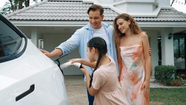Electric vehicle and modern family at home concept Synchronos