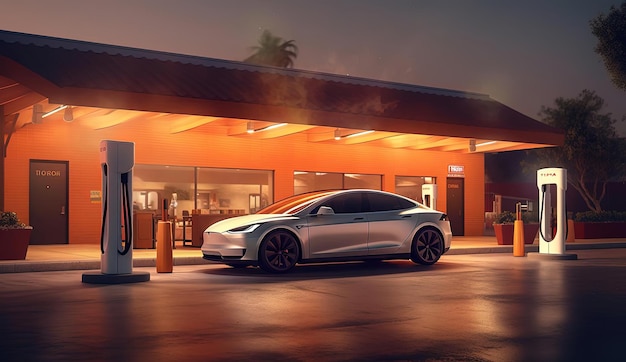 an electric vehicle plugged into an charging station