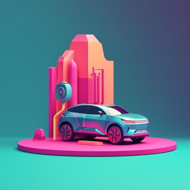 Electric vehicles and charging stations in trending color palette for advertising with Generative AI