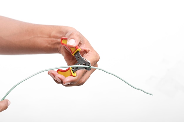 Electric wire cutter holding in hand