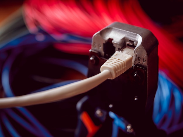 Electrical equipment. Electricity cable and crimper. 