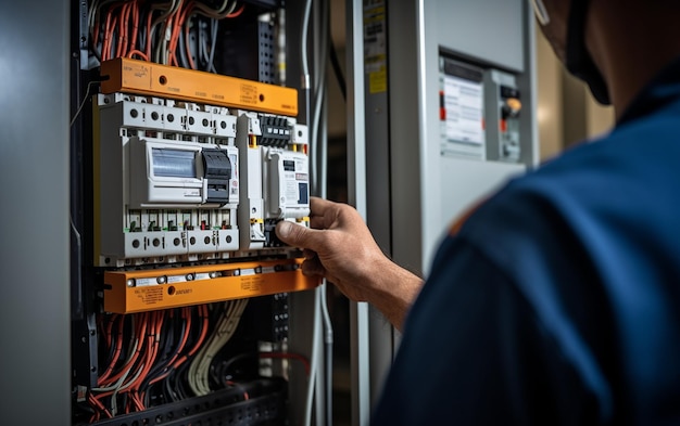 Foto ingegnere di manutenzione elettrica al lavoro