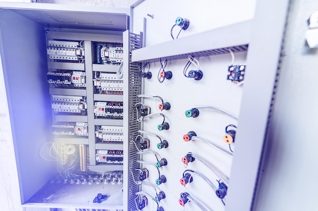 Electrical panel at a assembly line factory Controls and switches