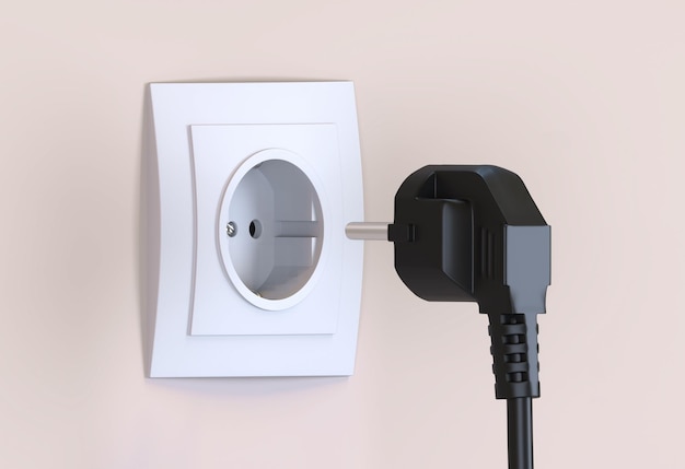 Electrical plug and socket included. Turn on the electrical connection. 3d render illustration