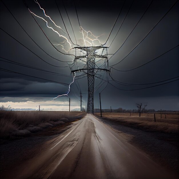 Premium Photo Electrical power line breakage during storm and lightning