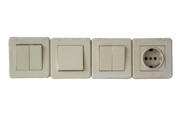 Photo electrical sockets and a switches isolated on white background electrical port on and off switches