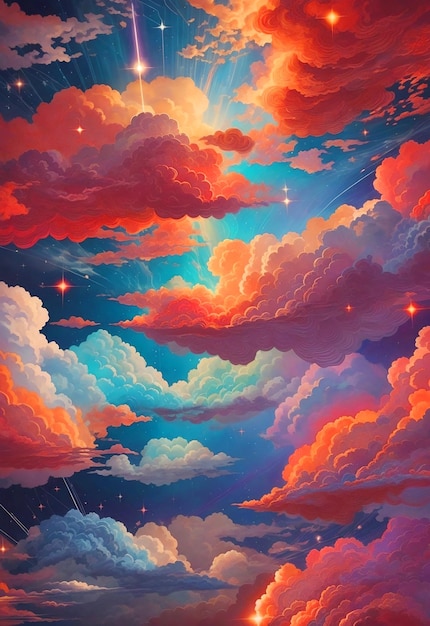 electrical sparking clouds gorgeous postal colorful pattern highly detailed colorful cloud