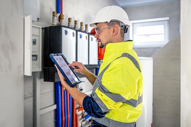 Electrical technician looking focused while working in a switchboard with fuses