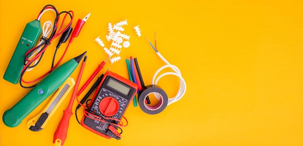 Electrical tools for repairing electricians in the house Selective focus