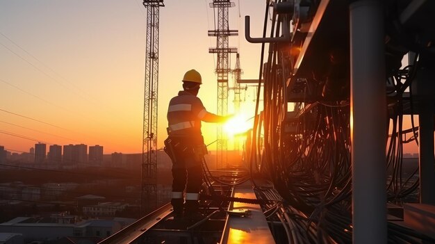 Electrical workers are repairing transmission lines