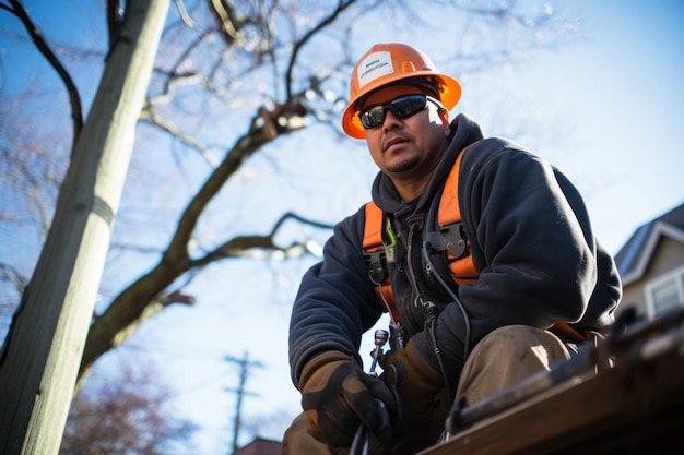 Electrician climbing a utility pole