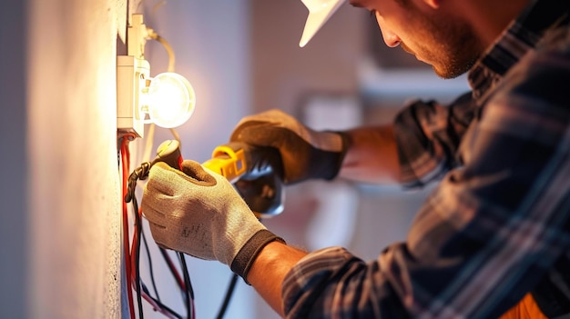 Foto l'elettricista che ripara la luce