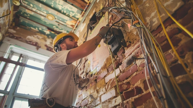 An electrician rewiring a historic building to meet modern codes