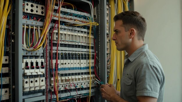 Electrician working on industrial power control