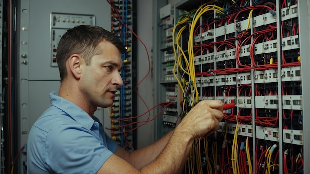 Electrician working on industrial power control