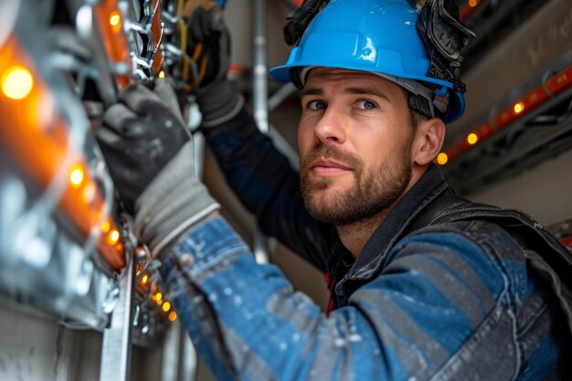 Electrician working Portrait of an electrical engineer working on construction