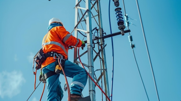 electrician works in the height