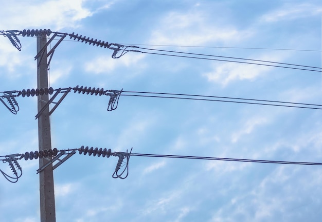 Electricity cable pole against sky