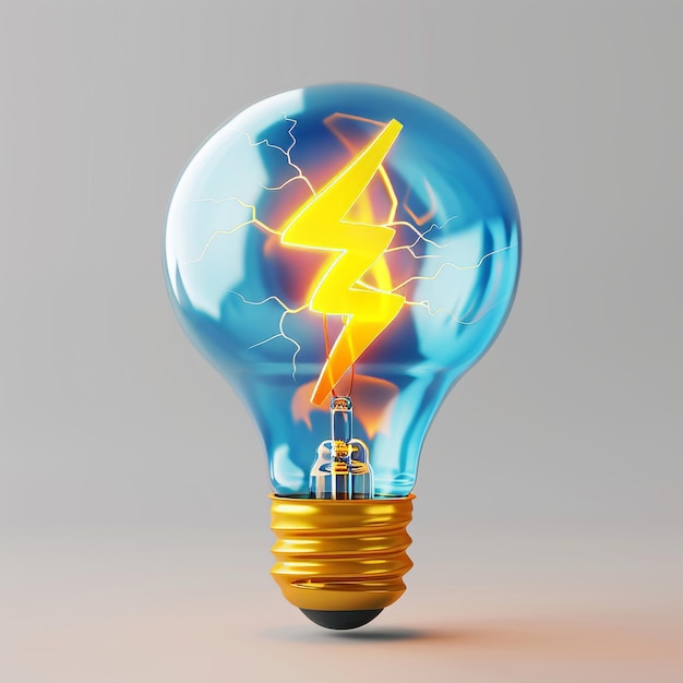 Electricity and energy light bulb with lightning symbol 3D modern icon Minimal cartoon style