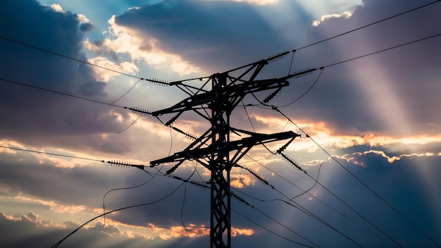 Electricity high voltage pole and sky