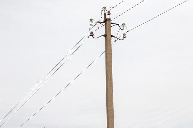 Electricity pole with power wires line