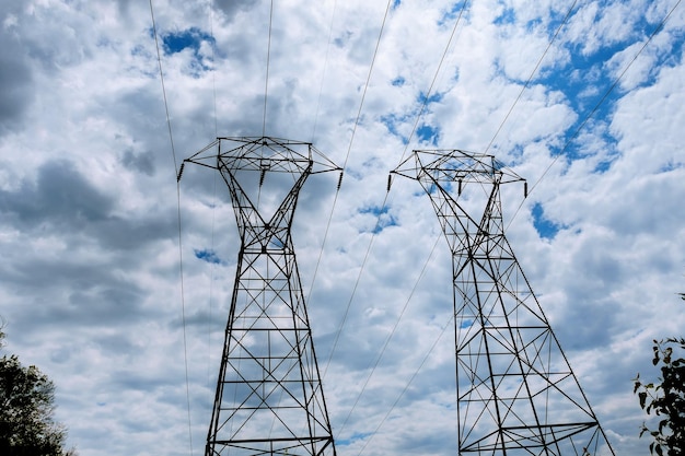 Electricity power station at a sunset Highvoltage support clouds in the sky scale plant danger electrics