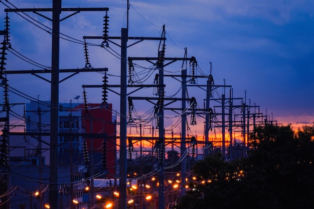 Photo electricity pylon at dusk