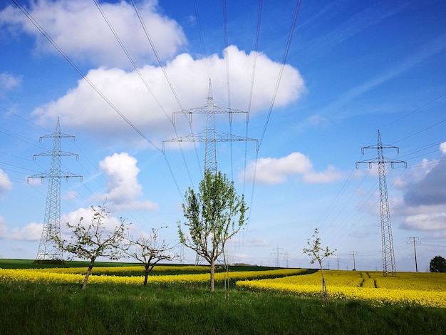 Photo electricity pylon on field against sky