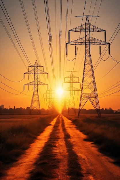 electricity pylons and power line