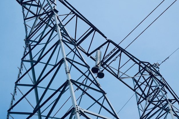 Electricity tower in the mountain in the nature