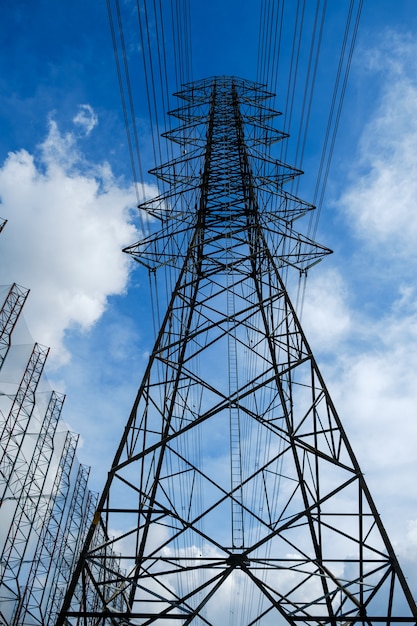 The electricity transmission pylon in daytime outdoors