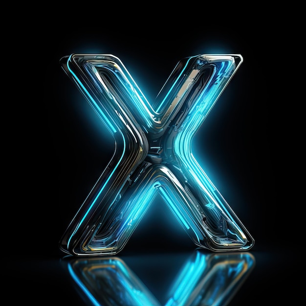 Foto electrified neon blue letter x logo su uno sfondo nero generato da ai