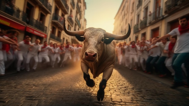 Electrifying atmosphere during iconic San Fermin festival Spain Generative AI