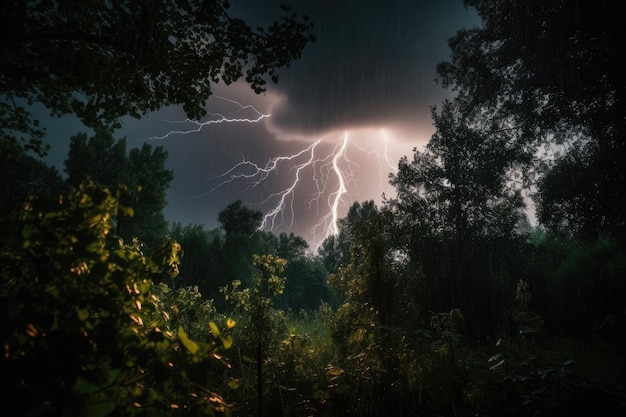 Electrifying Night Show Stunning Image of a Thunderstorm with Lightning Illuminating the Dark Sky