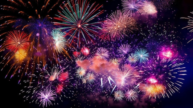 An electrifying snapshot of a vibrant fireworks display illuminating the night sky in celebration of