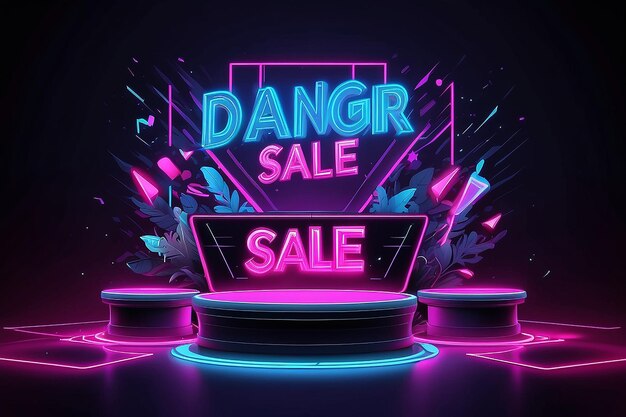 Electro scene mega sale gevaar podium banner neon nacht voetstuk vector illustratie