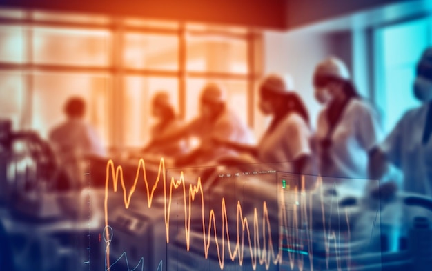 Electrocardiogram in hospital surgery operating emergency room showing patient heart rate