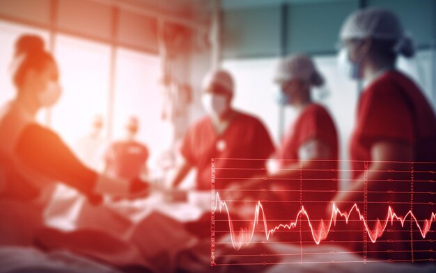 electrocardiogram in hospital surgery operating emergency room showing patient heart rate