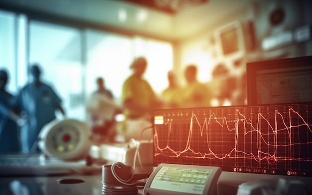 Electrocardiogram in hospital surgery operating emergency room showing patient heart rate