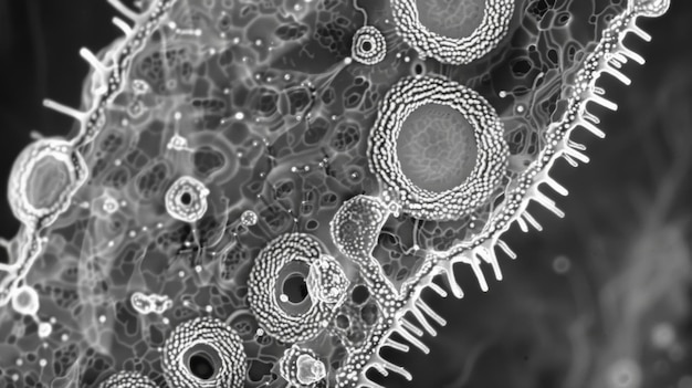 Электронная микрография протозоя, показывающая его деликатную и многослойную внешнюю мембрану, которая