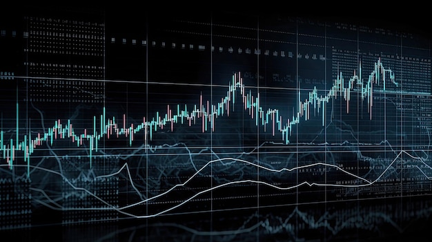 Electronic chart with stock market fluctuations showing forecast change