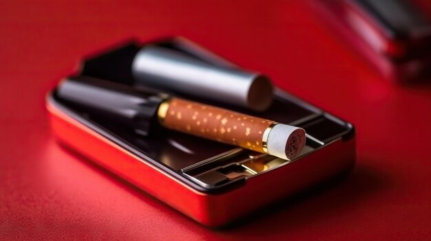 Electronic cigarettes in a red ashtray on background Generative AI