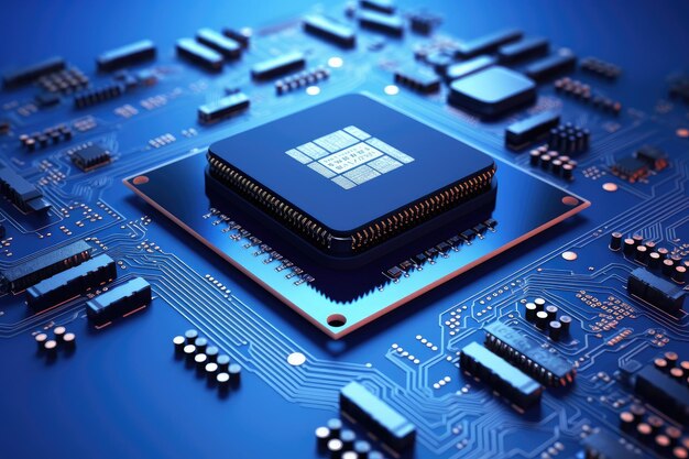 Foto piastra di circuiti elettronici close up microchip componenti per computer