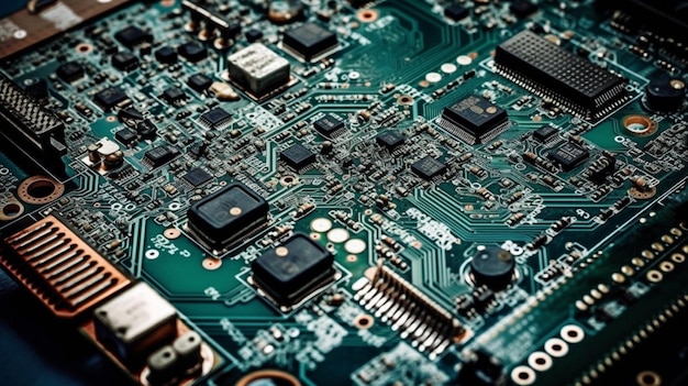 Electronic circuit board close up top view