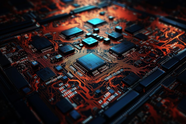 Electronic circuit board close up view Beautiful illustration picture Generative AI