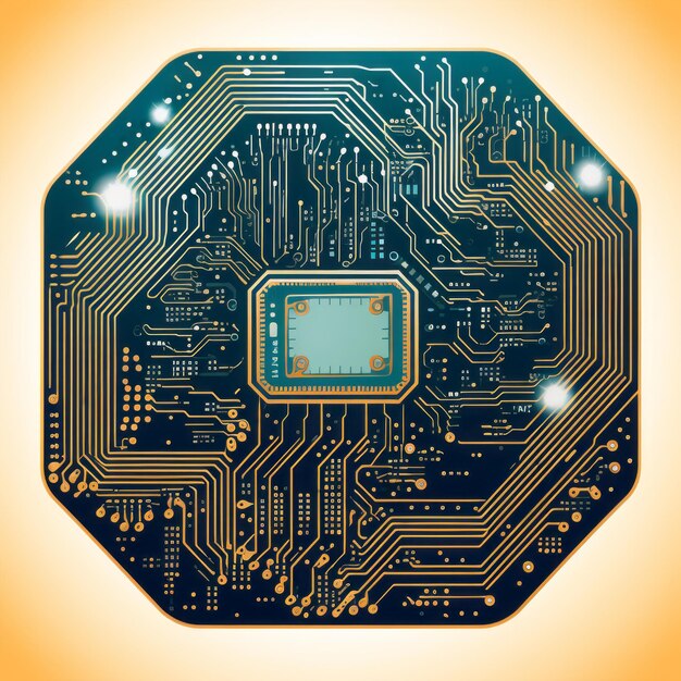 an electronic circuit board on an orange background