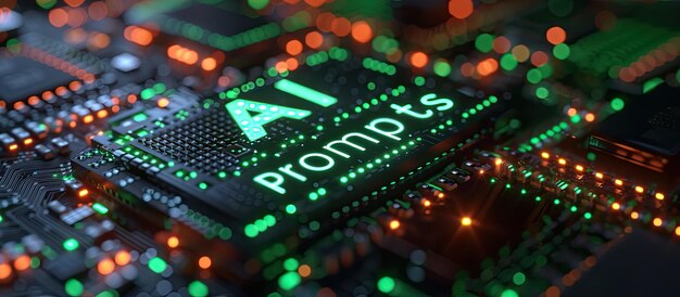 Electronic circuit with the phrase AI Prompts printed on it created with Generative AI technology