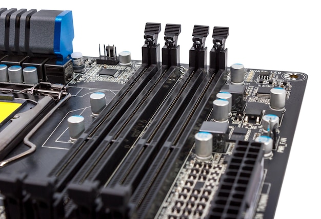 Electronic collection - digital components on computer motherboard with ram connector