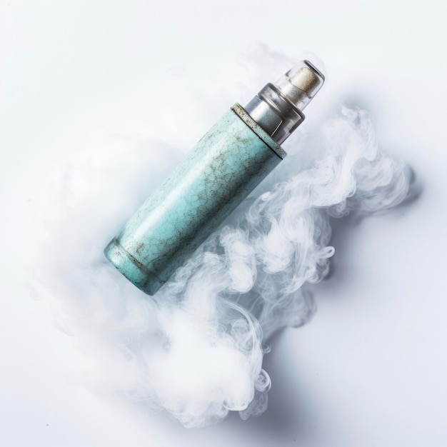 An electronic device emitting smoke on a white background
